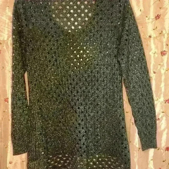 Rock & Republic Black Metallic Open-Knit Sweater L Shimmer Cutout Long Sleeve - Picture 5 of 6